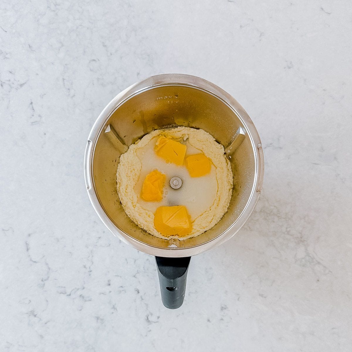 Butter milk mix in a thermomix bowl.